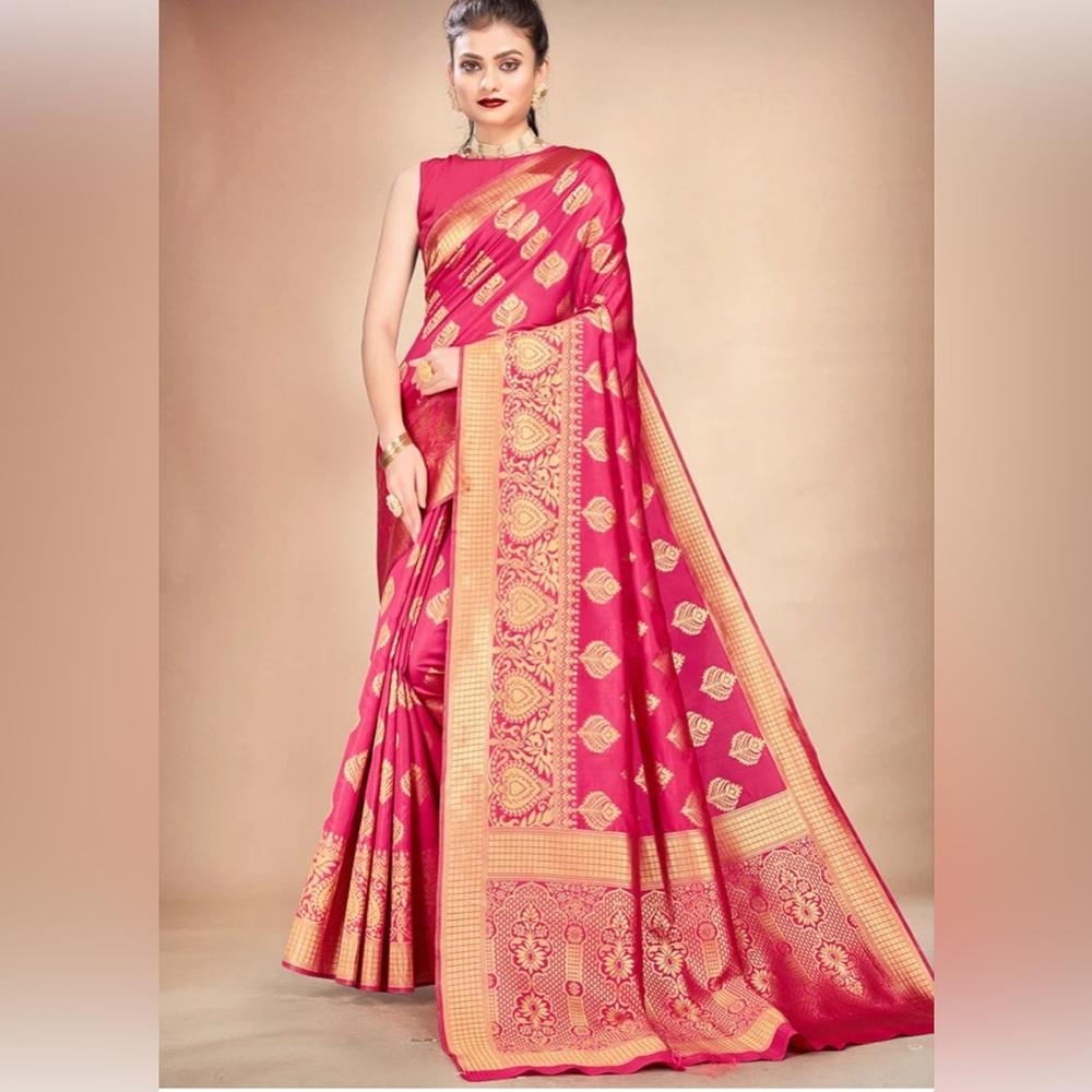 Pink Art Silk Saree Readymade and Pre-Stitched Size 34